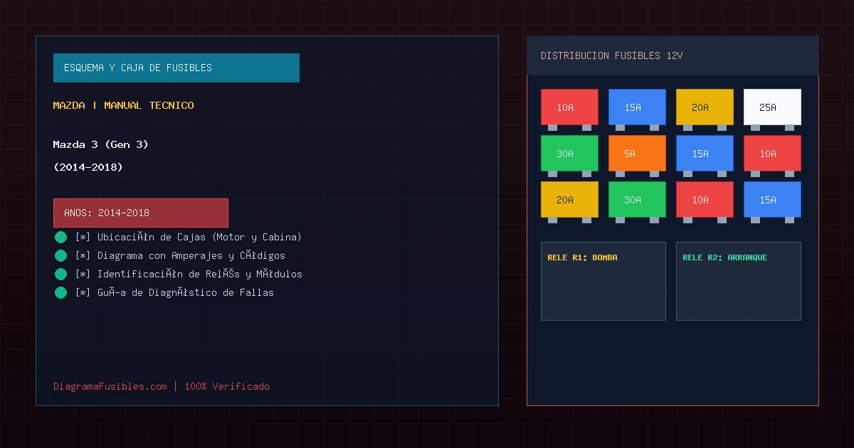 Diagrama de fusibles Mazda 3 (Gen 3) (2014-2018)