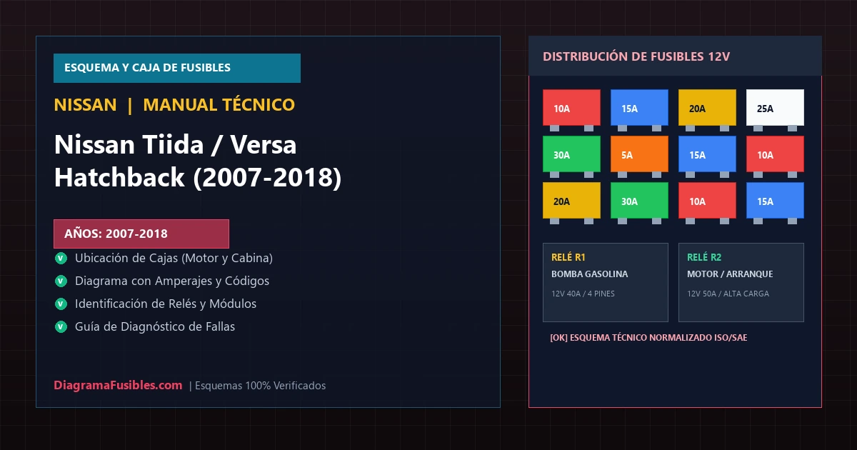 Diagrama de fusibles Nissan Tiida / Versa Hatchback (2007-2018)