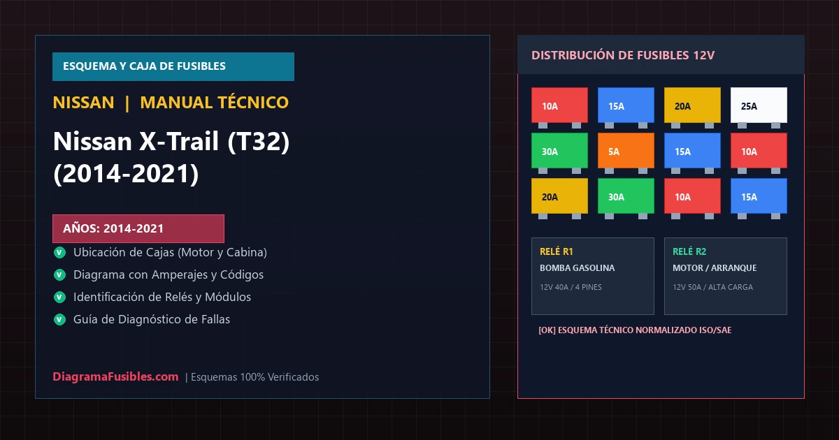 Diagrama de fusibles Nissan X-Trail (T32) (2014-2021)