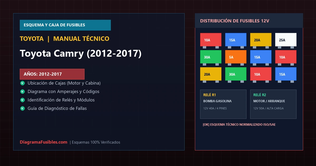 Diagrama de fusibles Toyota Camry (2012-2017)