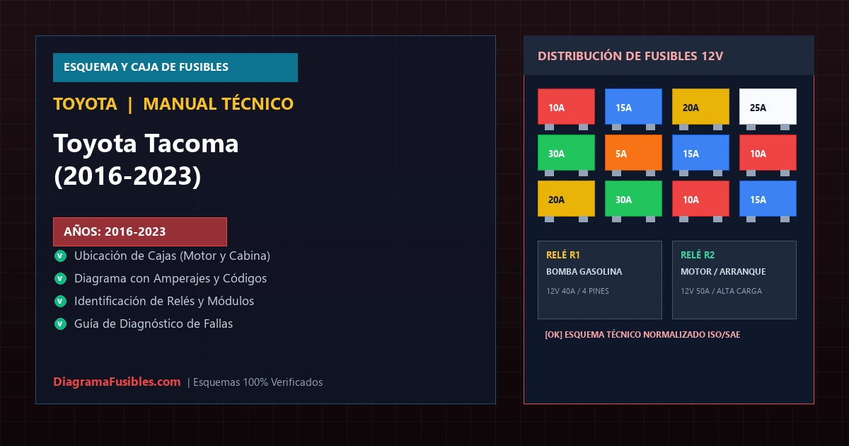 Diagrama de fusibles Toyota Tacoma (2016-2023)