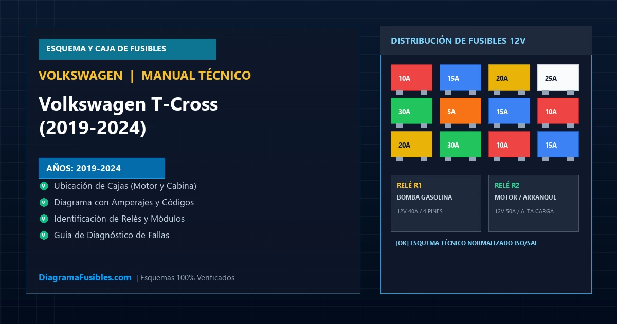 Diagrama de fusibles Volkswagen T-Cross (2019-2024)